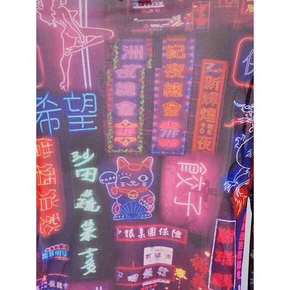 Missguided Hong Kong Scenic Nightlife Mesh Bodycon Dress 10 Gathered Tie Hem - Picture 5 of 9